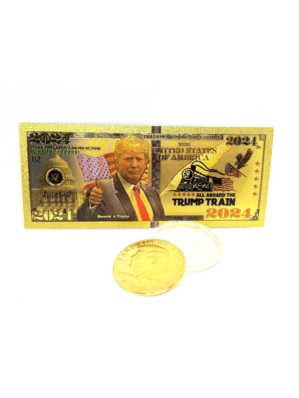 Trump Train Dollar with Take America Back Coin - Gold Color - Donald Trump